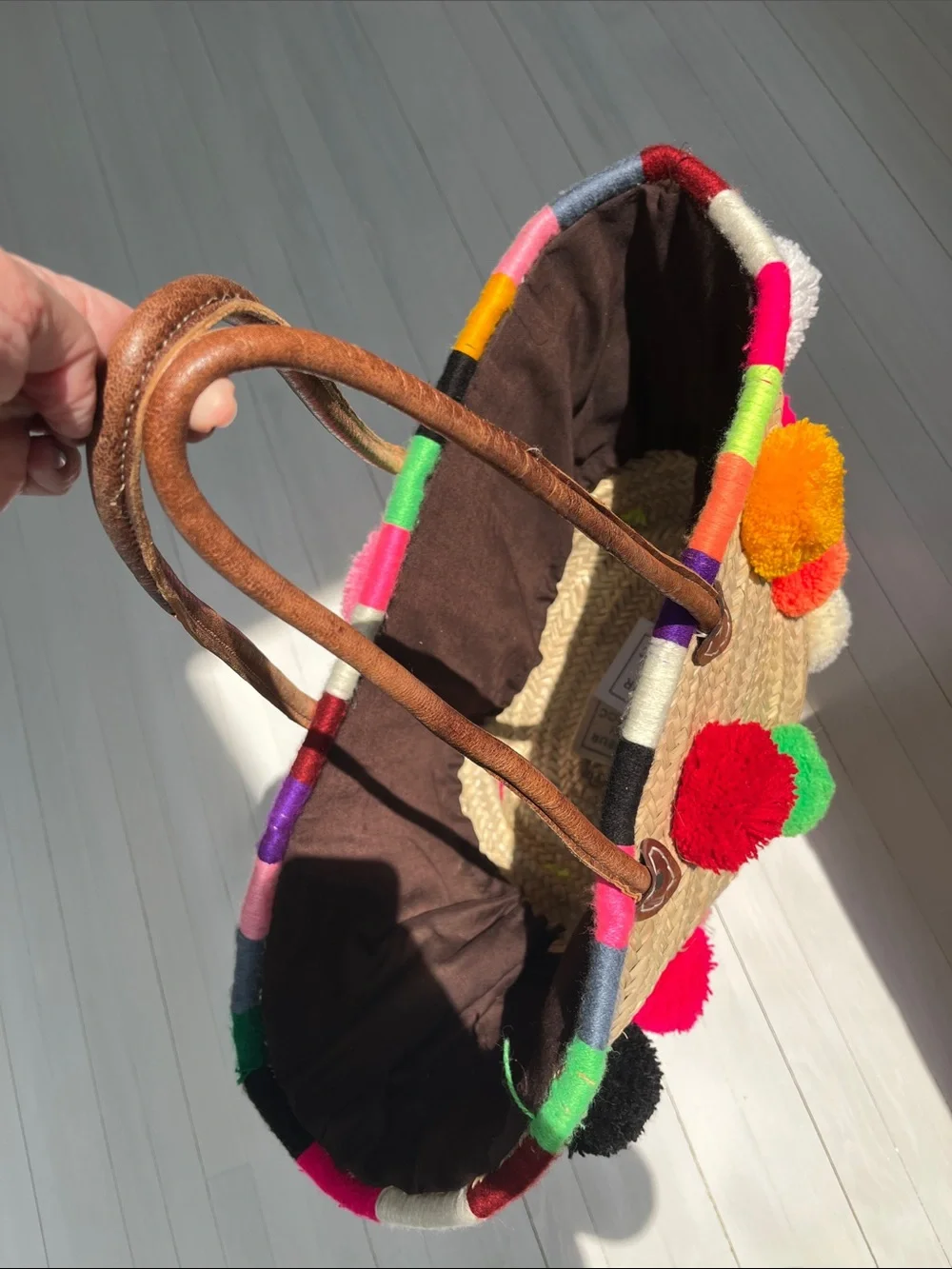 Soeur du Maroc Oversized Straw Beach Bag Multicolored Pom Pom Tote